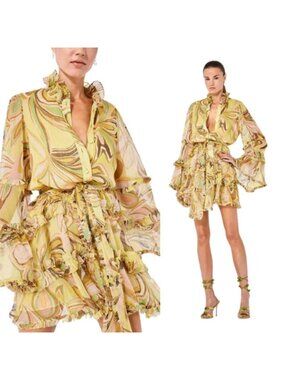 NWT Alexis Paris Tired Ruffle Paisley Print Mini Dress Yellow Size: Medium